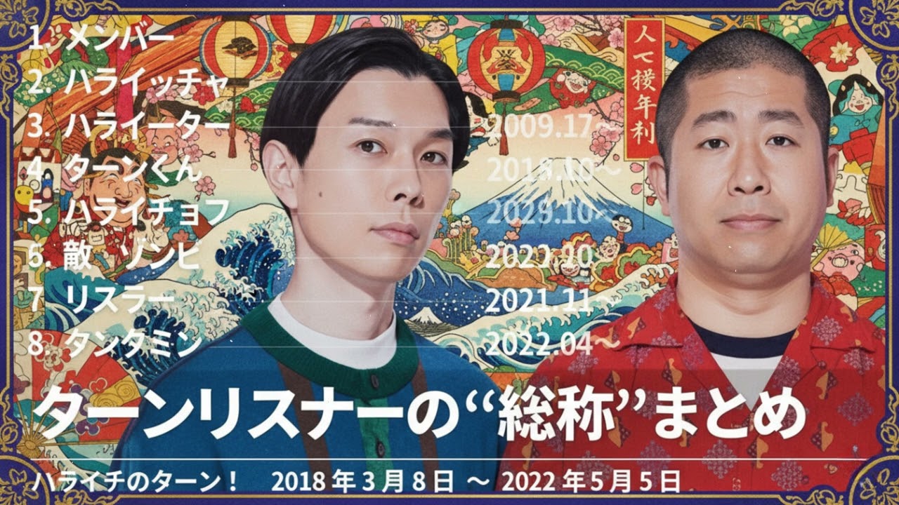 ターンリスナーの総称まとめ【ハライチのターン！】2018年3月8日〜2022年5月5日（メンバー ハライッチャン ハライーター ターンくん ハライチョフ 敵・ゾンビ リスラー タンタミン）