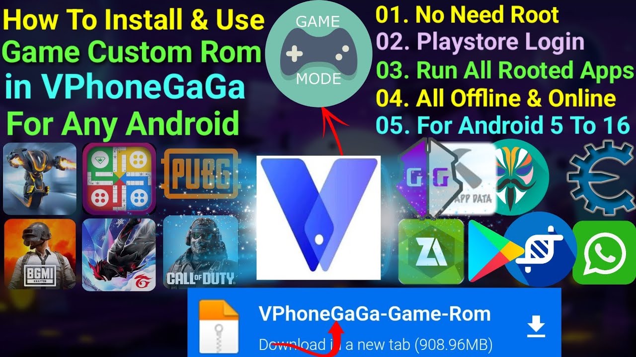 How To Install And Use Gaming Custom Rom in VPhoneGaGa On Any Android || 2025
