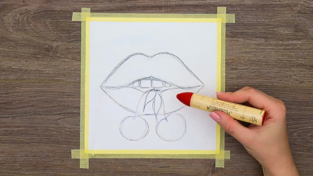 Oil Pastel Cherry Lips Drawing Easy For Beginners Step By Step