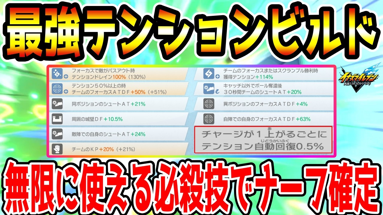 【イナイレV】大型アプデ後の現環境最強ビルド！絶対ナーフされるテンションビルドが最強すぎるwwww【イナズマイレブン英雄たちのヴィクトリーロード】