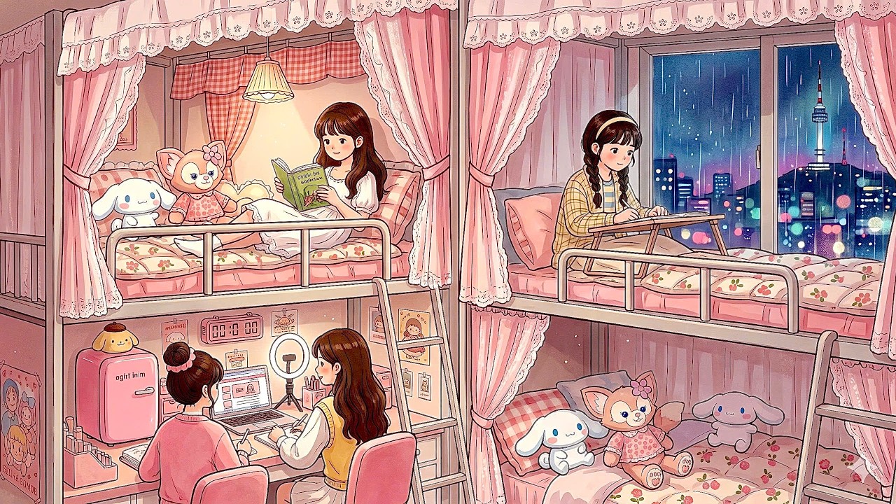 Study With Me On A Rainy Night 🌧️ The Silent Efforts Of 17yo Girls In A Tiny Dorm | Ghibli - Style