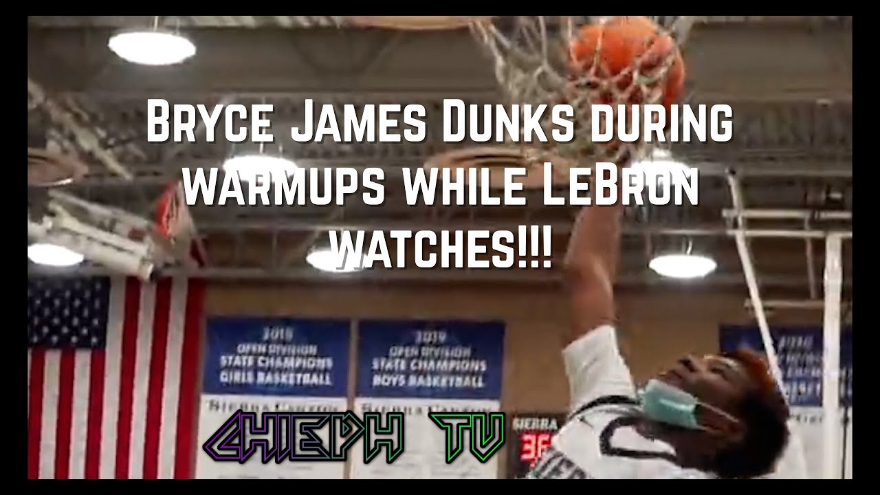 Bryce James&rsquo; first dunk while LeBron James watches!!!
