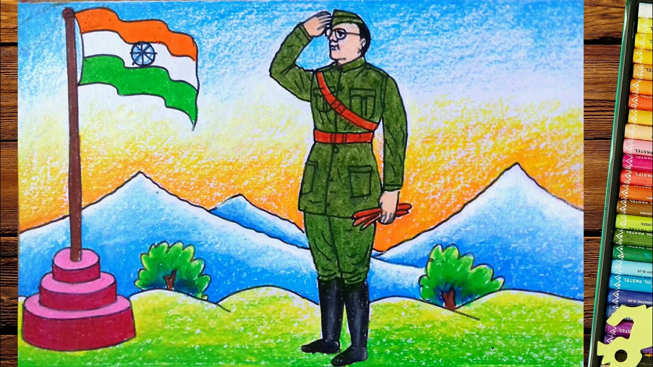 NETAJI SUBHAS CHANDRA BOSE DRAWING||FREEDOM FIGHTERS DRAWING||SOLDIERS PAINTING