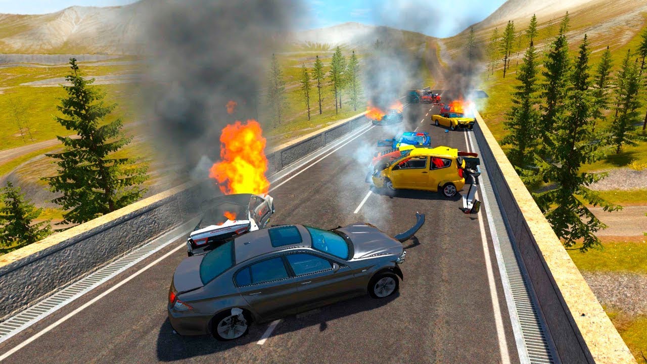 Massive Spike Strip Pileup Crashes #2 &ndash; BeamNG Drive | CrashPro