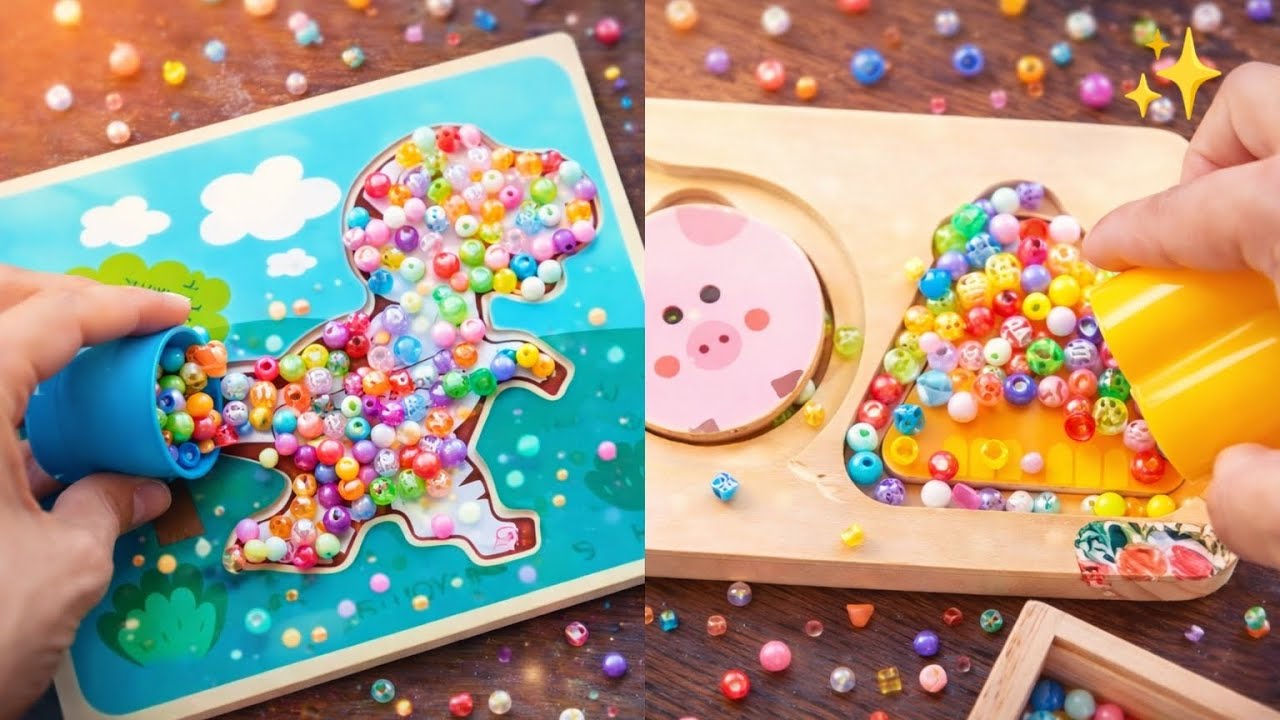 ✨ Relaxing Beads Play 🦖Dinosaur Mold & Wooden Shapes 🟨🔴⚠️ @HappyHands_ASMR 