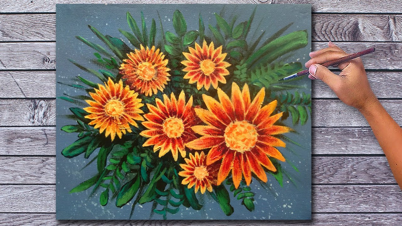 Acrylic Still Life Painting Time-lapse / Bunch of Beautiful Sunflowers / Fine Art