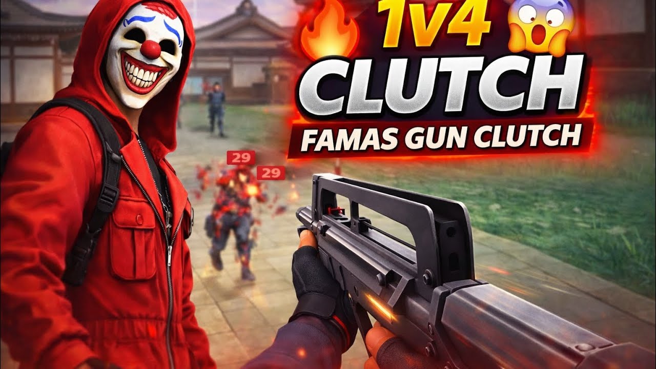 1v4 Clutch 😱 with Famas gun noob Gameplay | Free Fire MAX Ranked Match