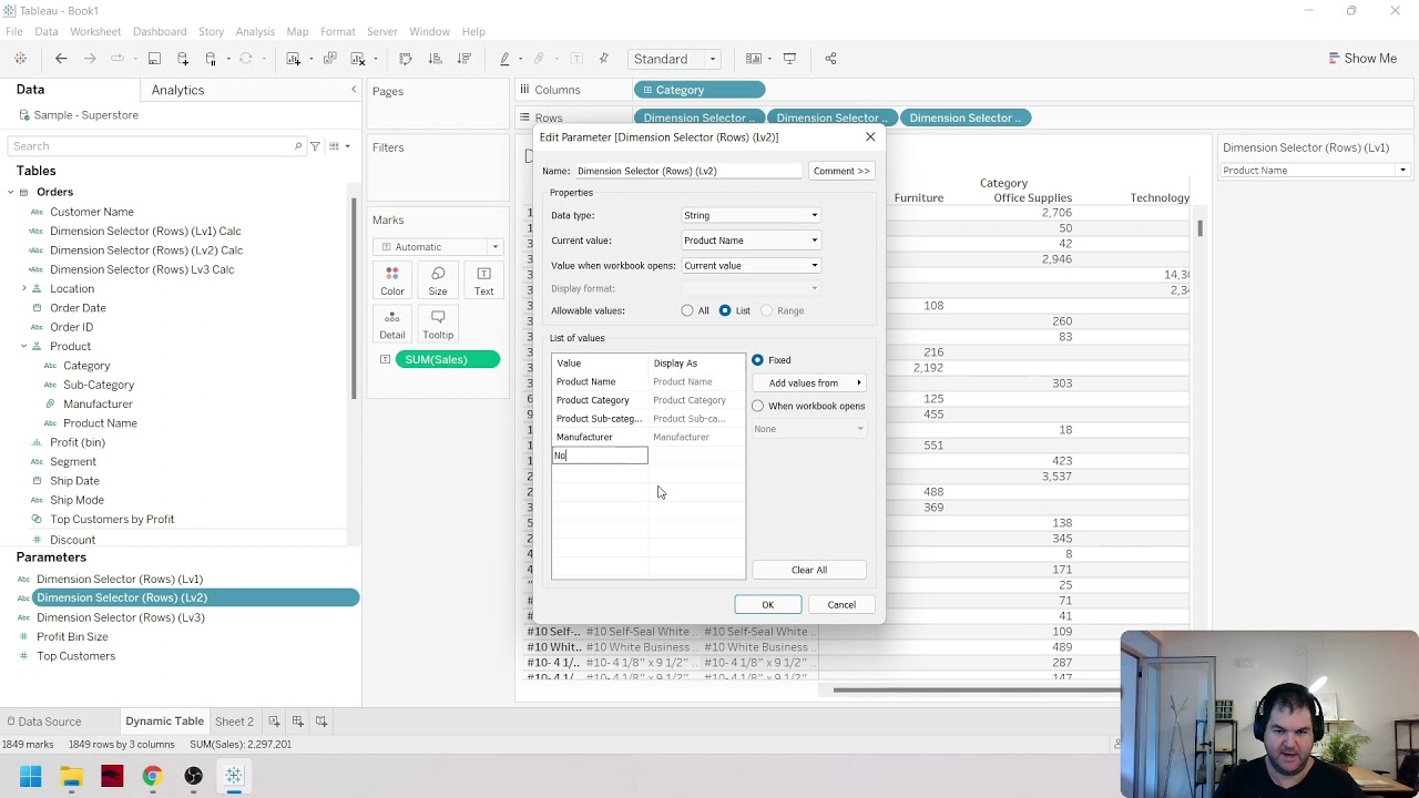 How to create a dynamic table in Tableau