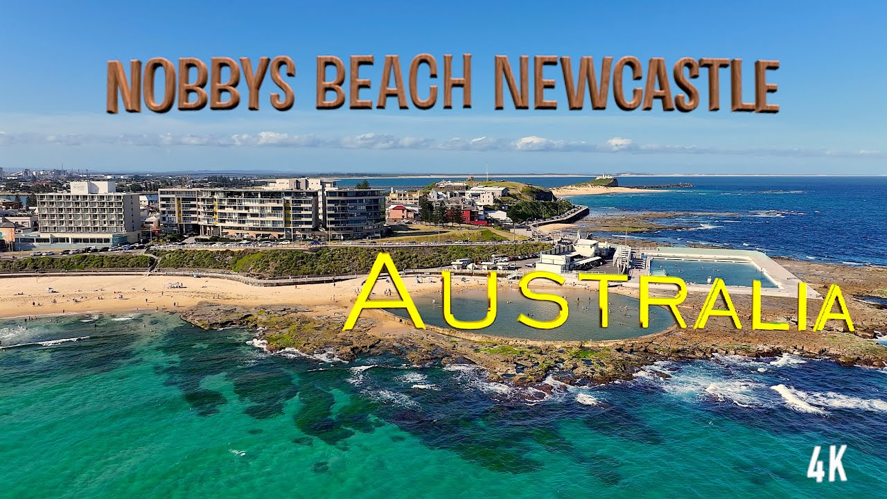 Flying over Nobbys Beach 🏖️ Newcastle Australia 4K Scenic Relaxation Film With Calming Music 4K UHD