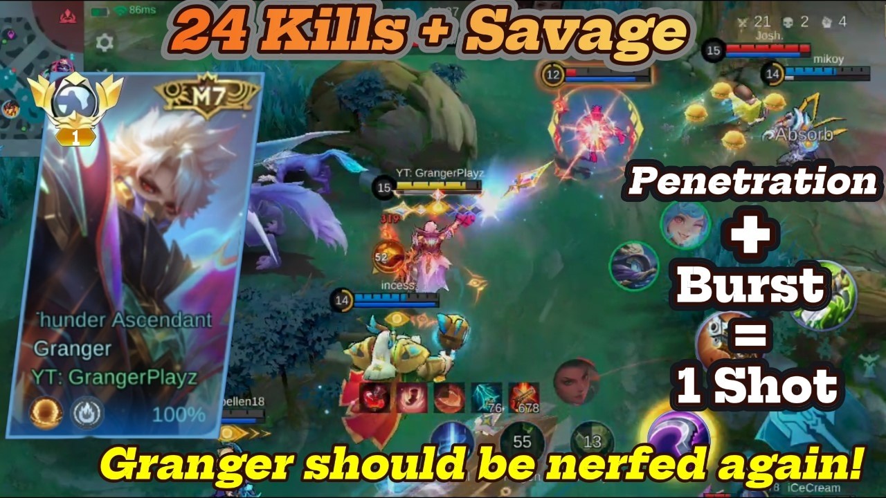 24 Kills + Savage | Granger should be nerfed again! #grangergameplay #mlbb #granger