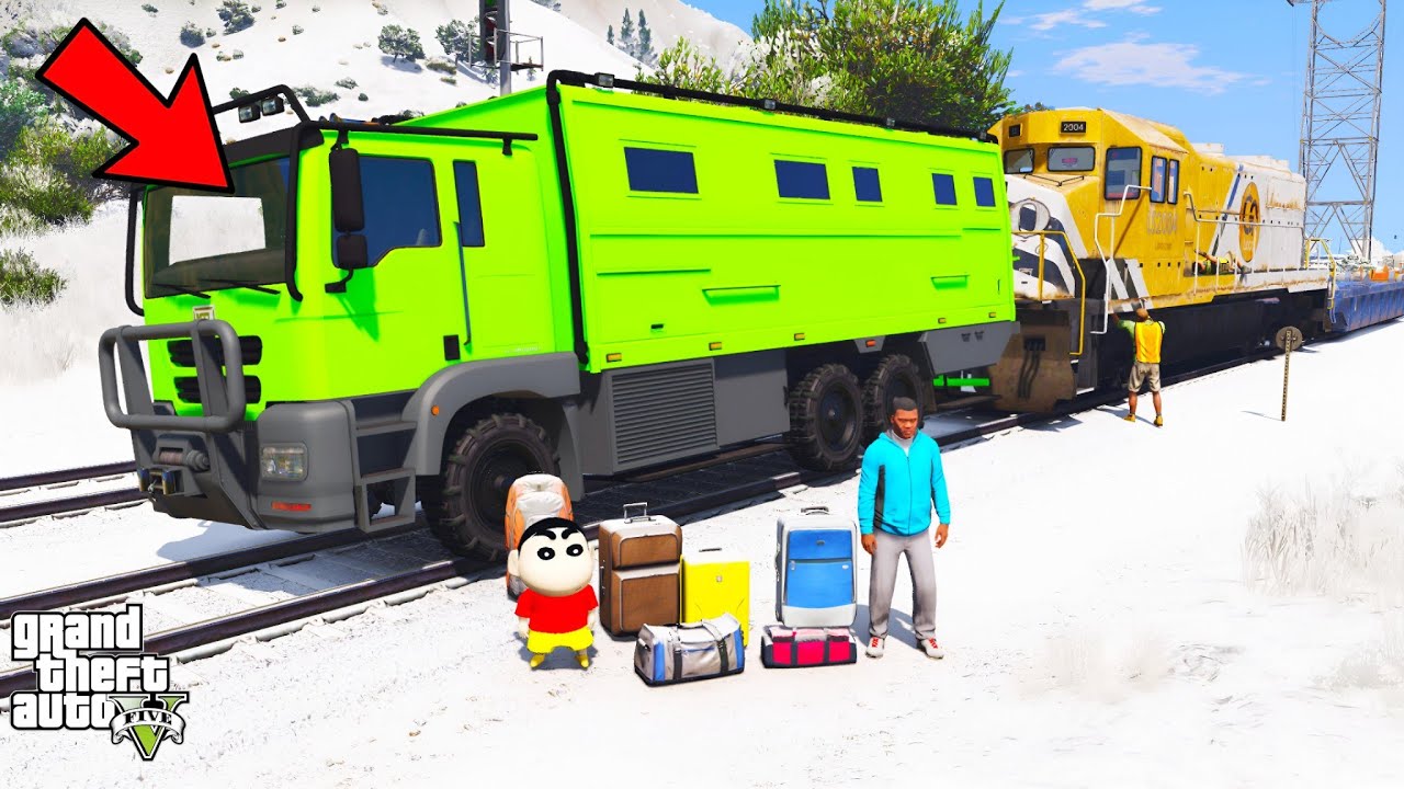 Franklin and Shinchan Travel in Fastest Train Trip from Los Santos to North Yankton in GTA V
