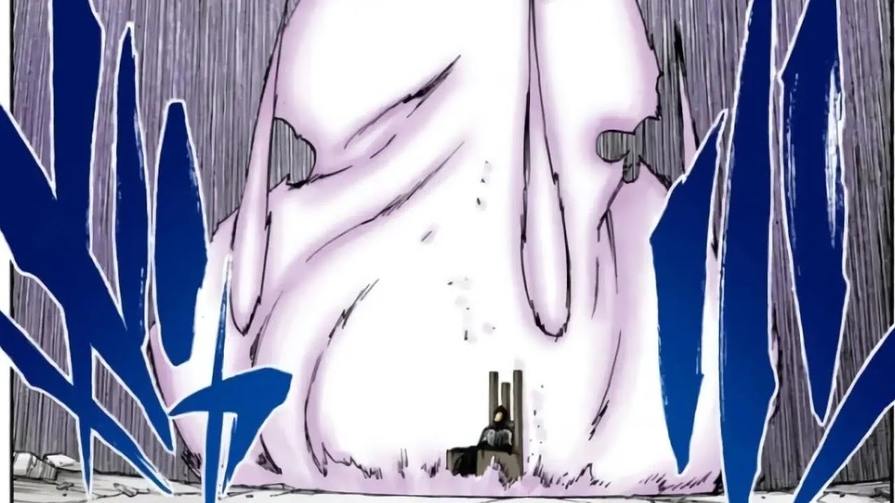 Aizen Reaitsu Crush the essence of Mimihagi and shooting down the royal Palace (Manga). [SFX]
