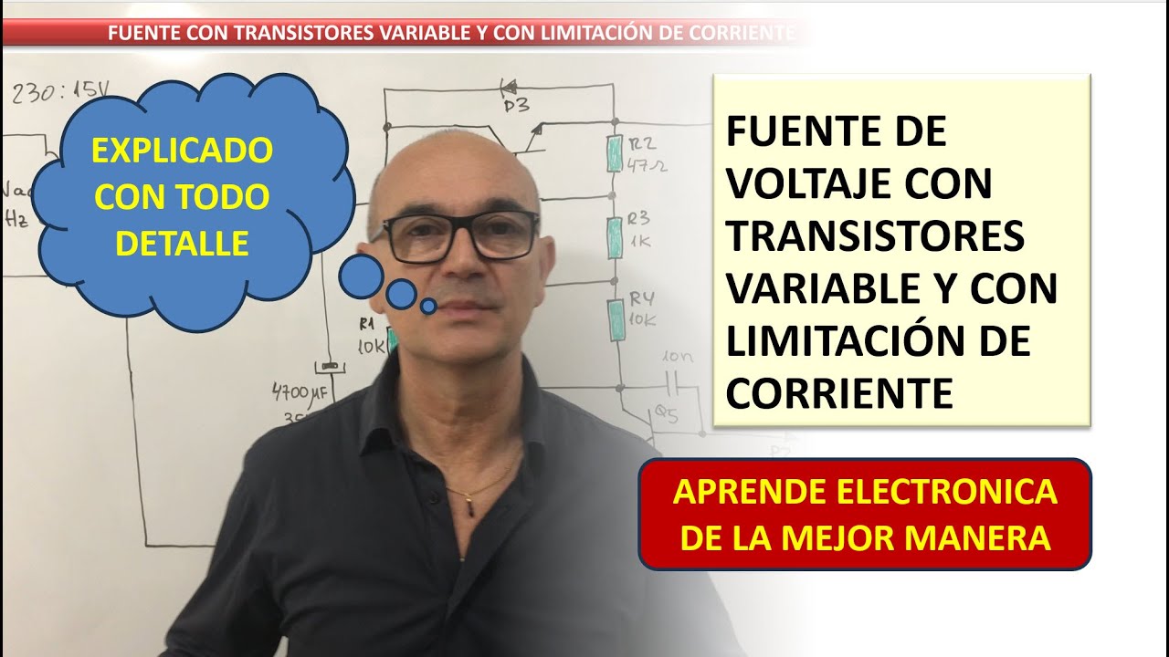 Fuente voltaje con transistores variable y limitación corriente (CLASE 97.1)