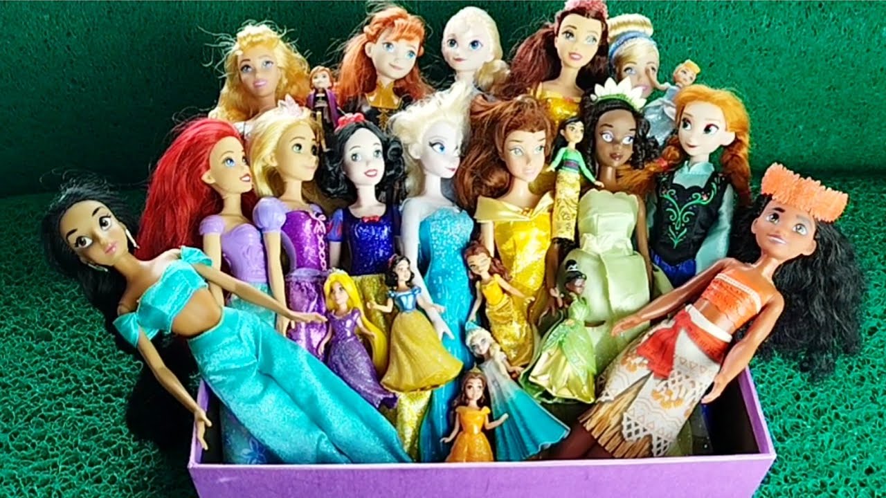 ASMR Most Popular Disney Princess Mattel Dolls   lots of colorful rainbow Dresses   unpacking toys 1