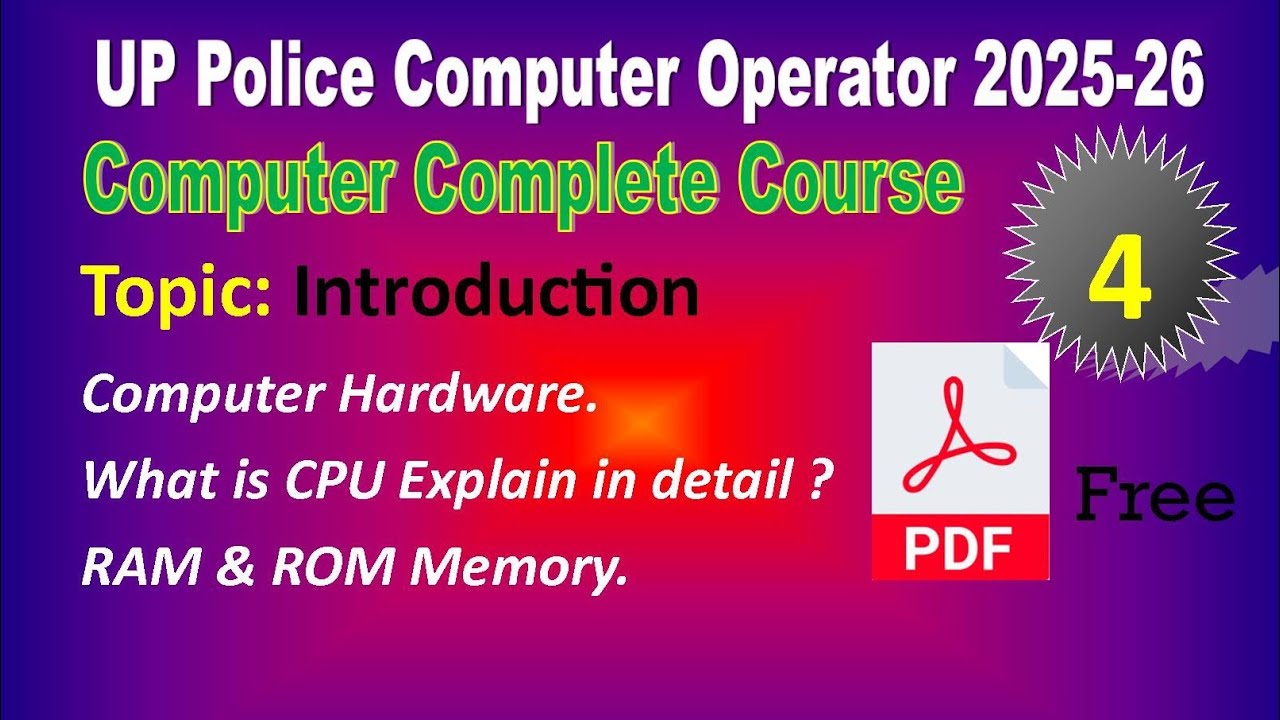 UP Police Computer Operator 2025-26, Computer Hardware, P4 #uppolicecomputeroperator #uppolice