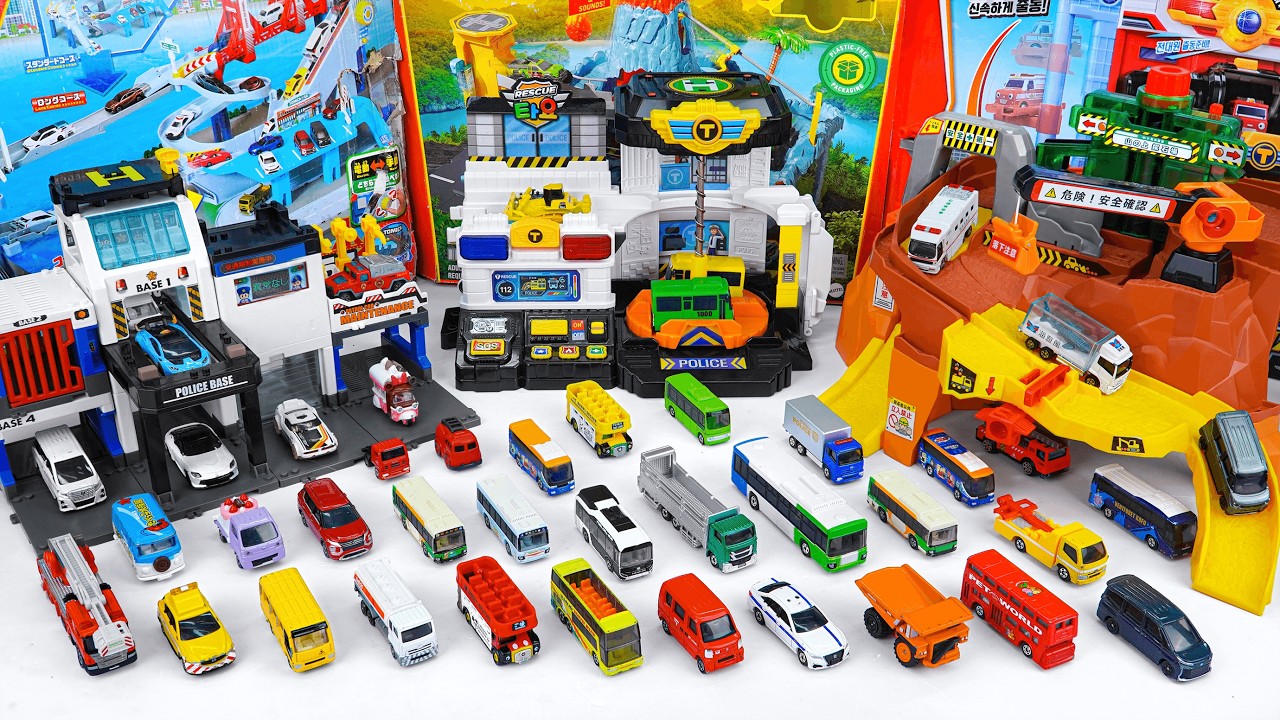 トミカ 変形警察署，輸送船，収納車コレクションTomica Transforming Police Station Collection ASMR Satisfying with Unboxing