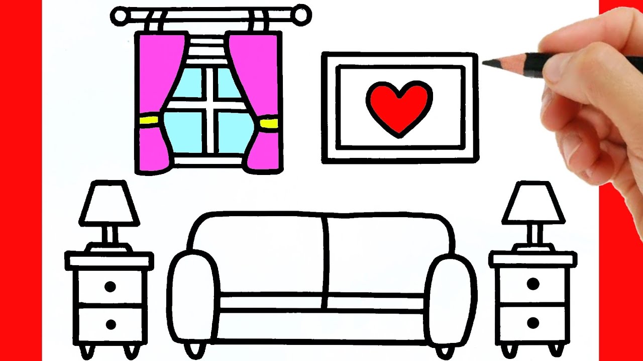 CÓMO DIBUJAR UNA HABITACIÓN CON SOFÁ Y MARCO