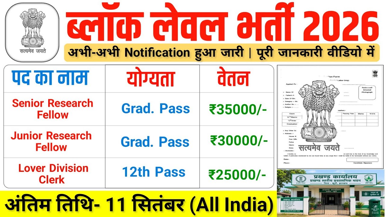 ब्लॉक लेवल भर्ती, Salary- 40000 | Government Job Vacancy 2026 | New Vacancy 2026