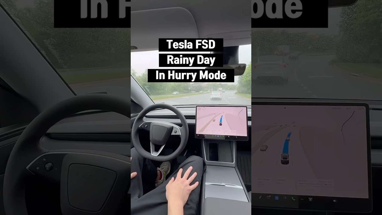 Tesla FSD Rainy Day in Hurry Mode #tesla #teslafsd #fsd