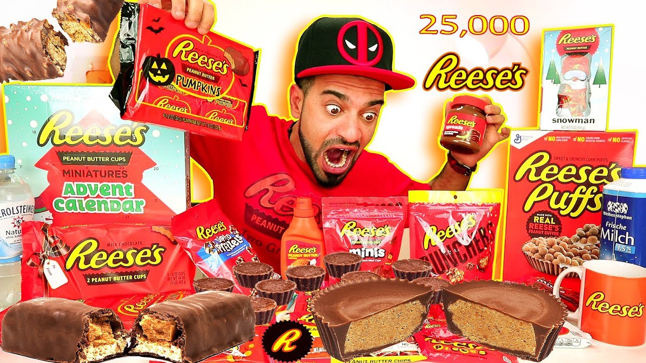 تحدي اكل جميع منتجات الريسيز - كمية كبيرة من الريسيس ! Reese's Challenge