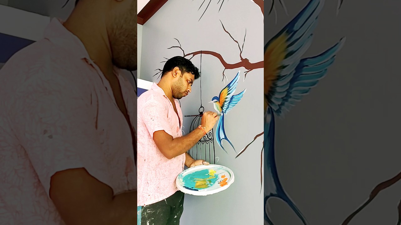 New birds painting on the wall 🎨#shortvideo #shorts #painting