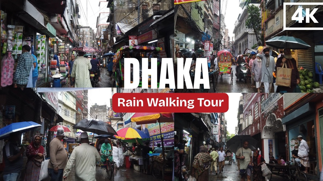 Dhaka Rain Weather Walking Street At Nowabganj Road .Bangladesh Rain Walk  At Evening Old Town