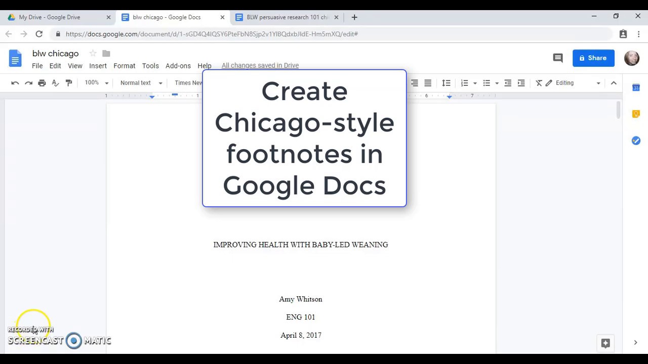Создание сносок в стиле Чикаго в Google Docs
