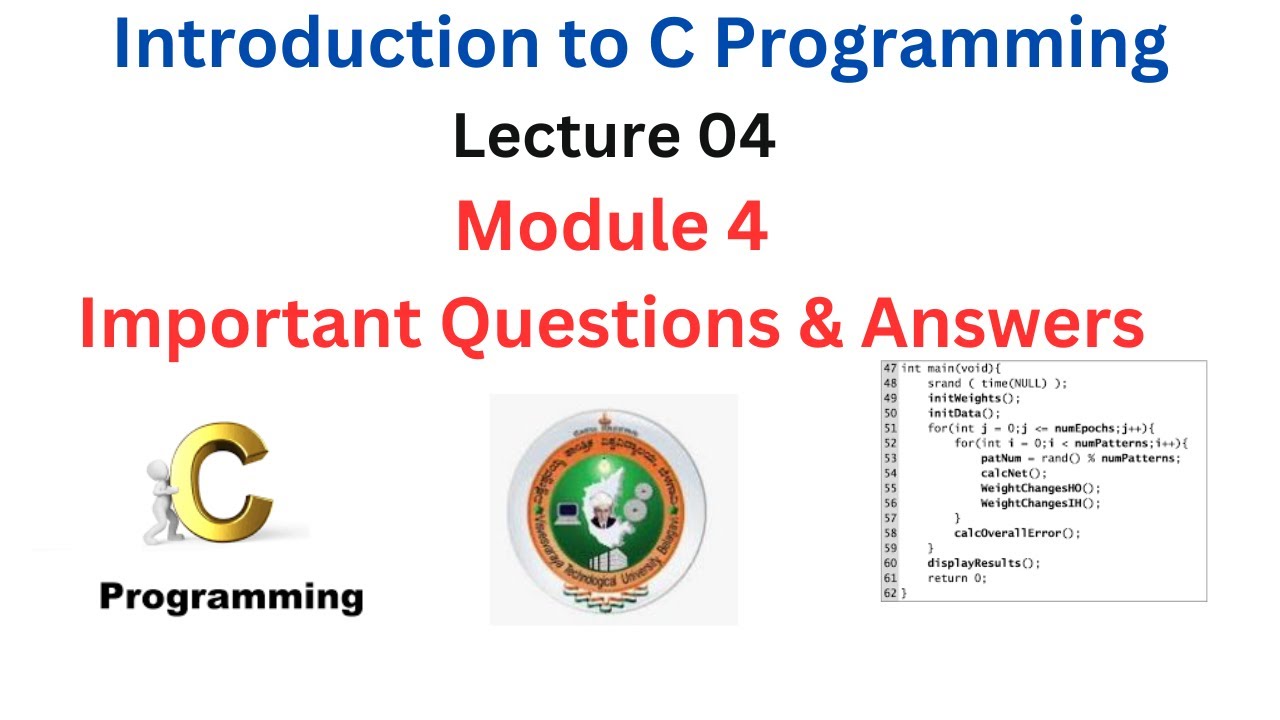 C Programming Module 4 | User Defined Functions Important Questions & Answers | VTU Exams KTU JNTU