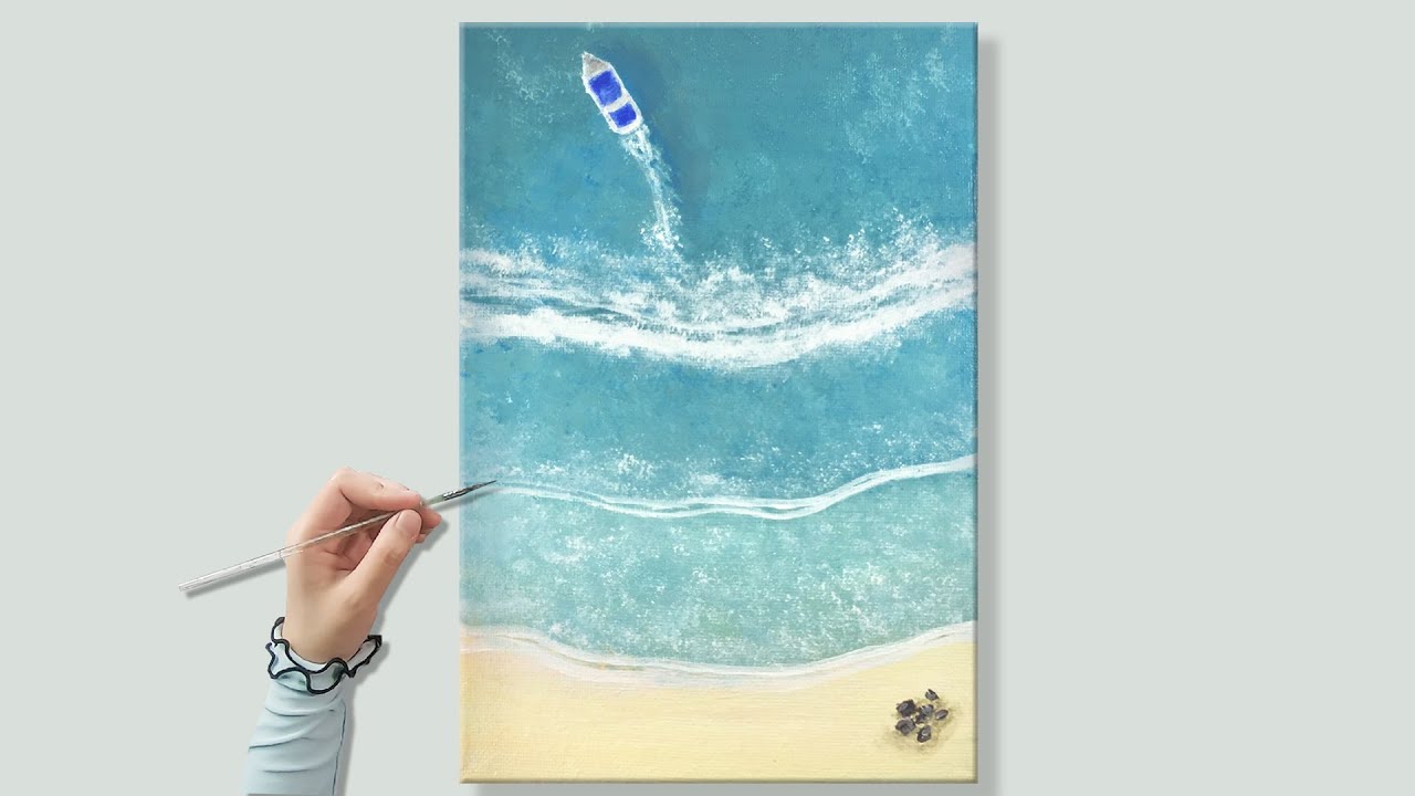 RELAXING BEACH ACRYLIC PAINTING TUTORIAL FOR BEGINNERS | Easy Ocean Seascape Painting with Acrylics