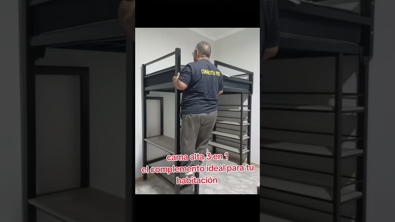 Cama alta plaza y media + escritorio + estante (Melamina ceniza) #Shorts