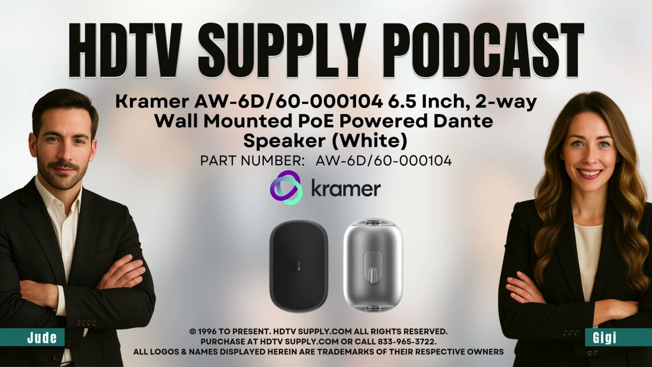Kramer AW-6D/60-000104 6.5 Inch, 2-way Wall Mounted PoE Powered Dante Speaker (White)
