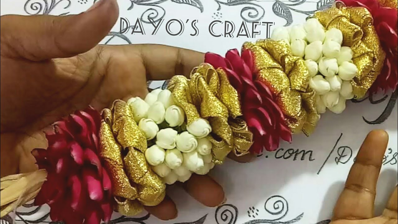 Making Garland with ribbon and rose petals