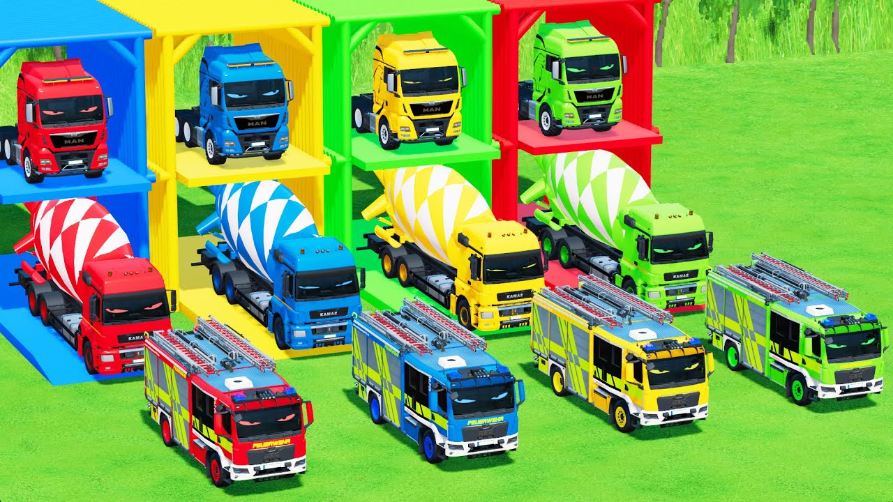 Garage with Colors - TRANSPORTING ALL MIXER TRUCK WITH DOUBLE FLATBED TRAILER TRUCK IVECO, MAN