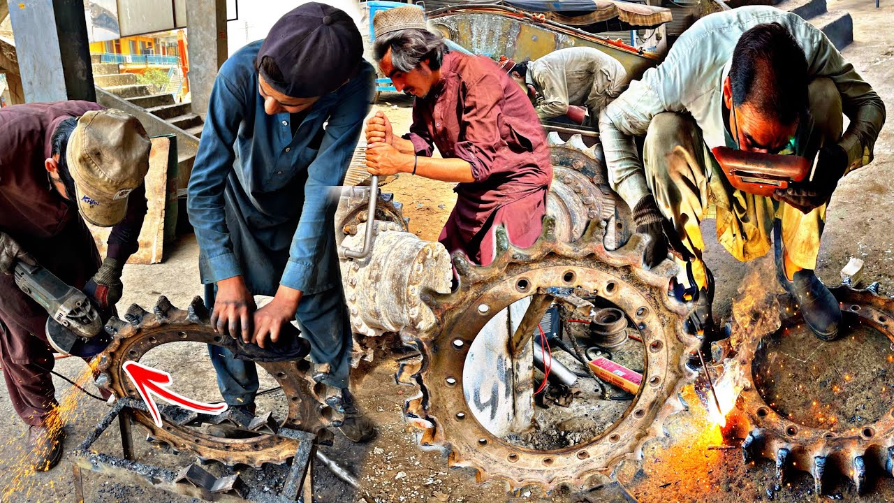 Rebuilding Giant Excavator Rear Chain Sprocket | How Amazing Mechanic Repair Excavator Sprocket