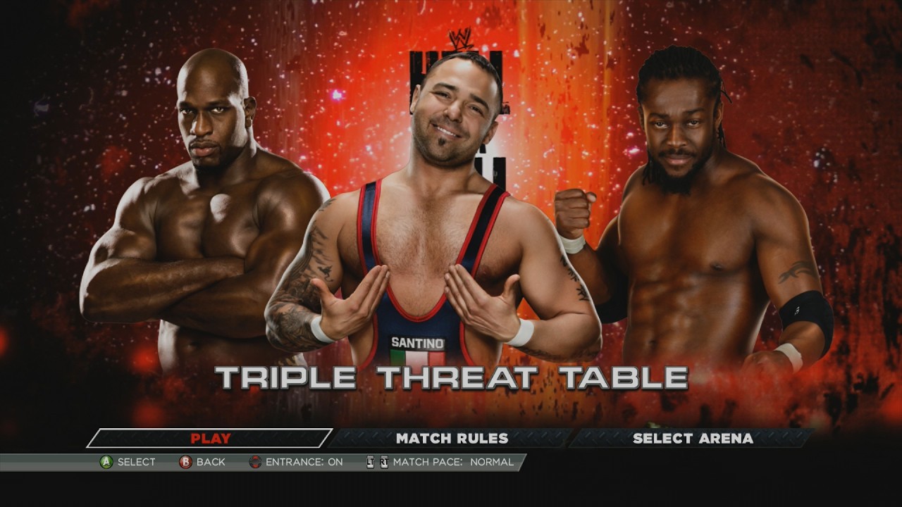 WWE 2K15: TITUS O'NEIL VS. SANTINO MARELLA VS. KOFI KINGSTON - TRIPLE THREAT TABLE | GAMEPLAY