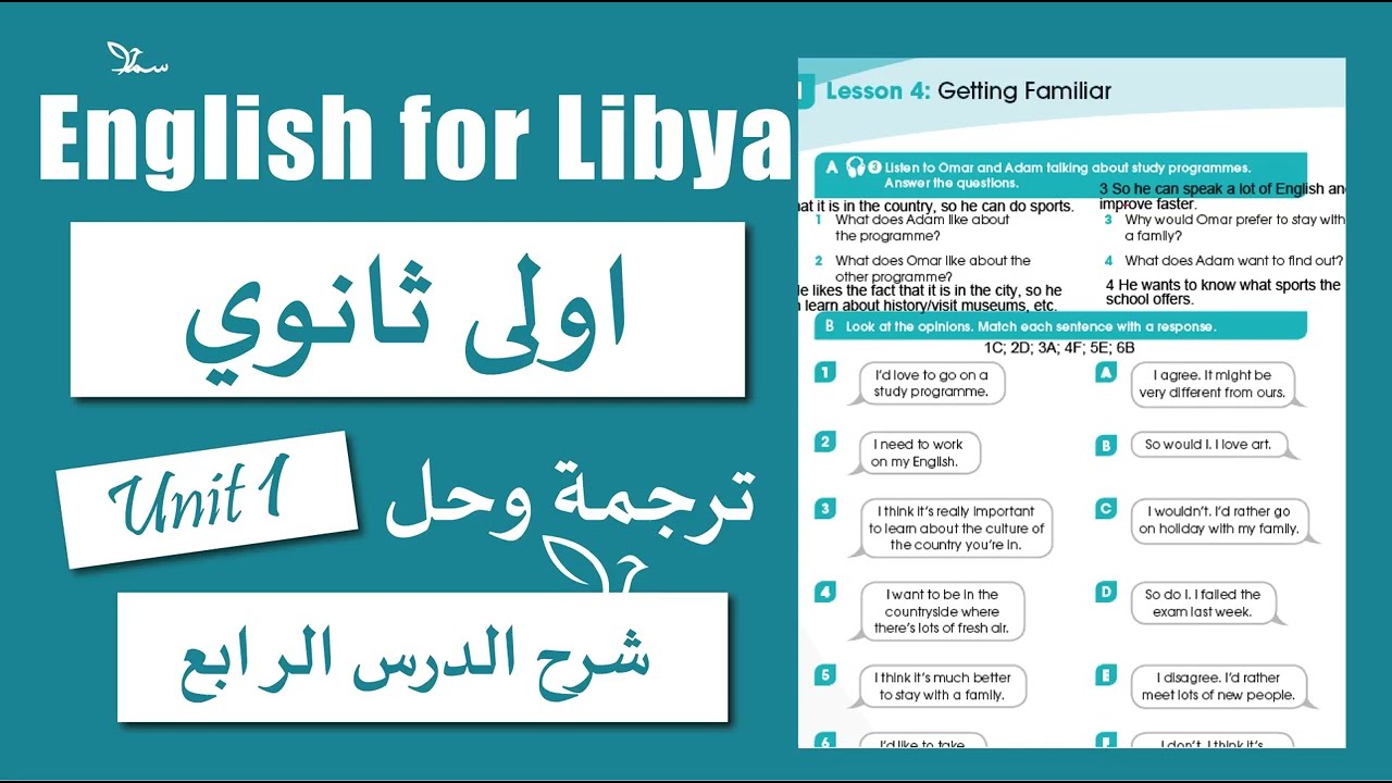 انجليزي اولى ثانوي الوحدة الاولى الدرس الرابع Getting Familiar الانجليزية مع سما