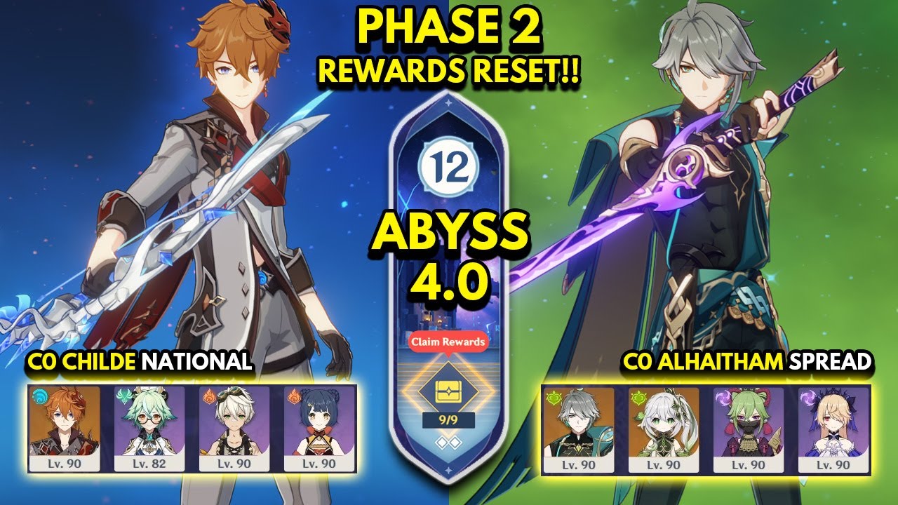 C0 Childe National & C0 Alhaitham Spread | Spiral Abyss 4.0 Floor 12 9 Stars | Genshin Impact 4.0