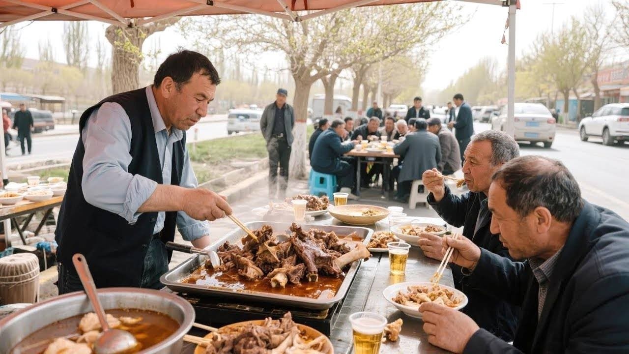 Bữa sáng thịnh soạn ở Kashgar, Tân Cương, đầu cừu với não cừu giá 60 nhân dân tệ!