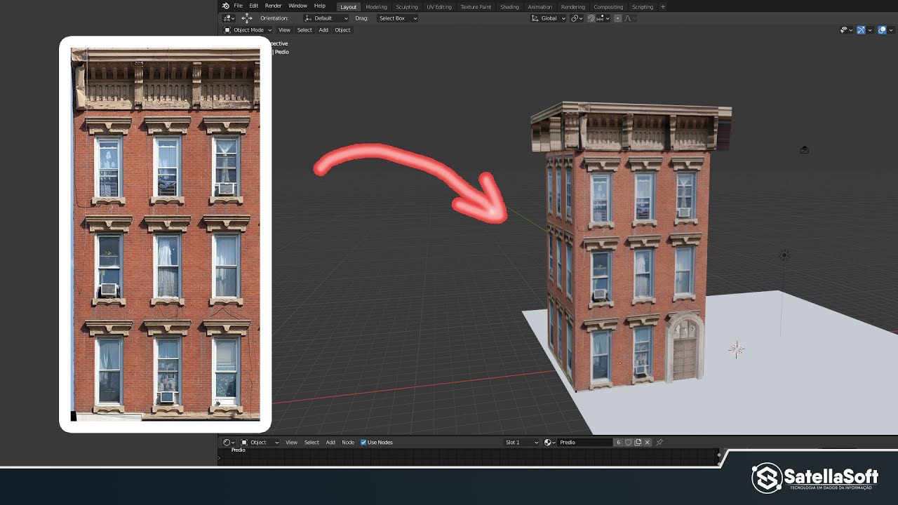 Construção arquitetônica usando imagem real com Blender 3D