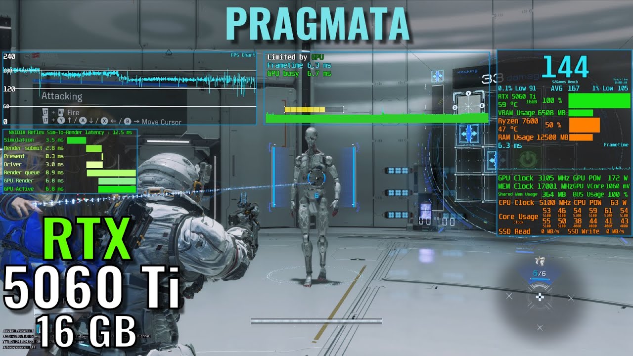 Pragmata - RTX 5060 Ti 16GB - Ryzen 7600 - 1440p, 1080p - Бенчмарк
