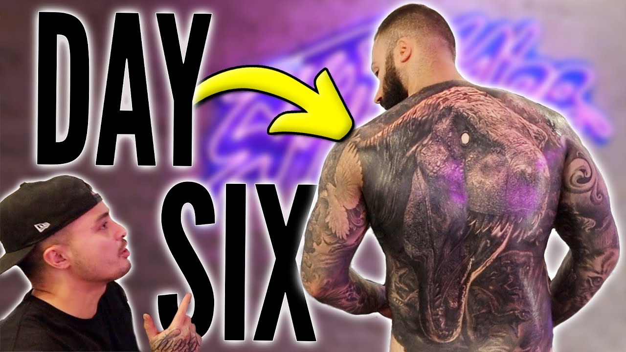 54+ HOURS OF PAIN ON MY FULL BACK TATTOO (Day 2/4) ☠️