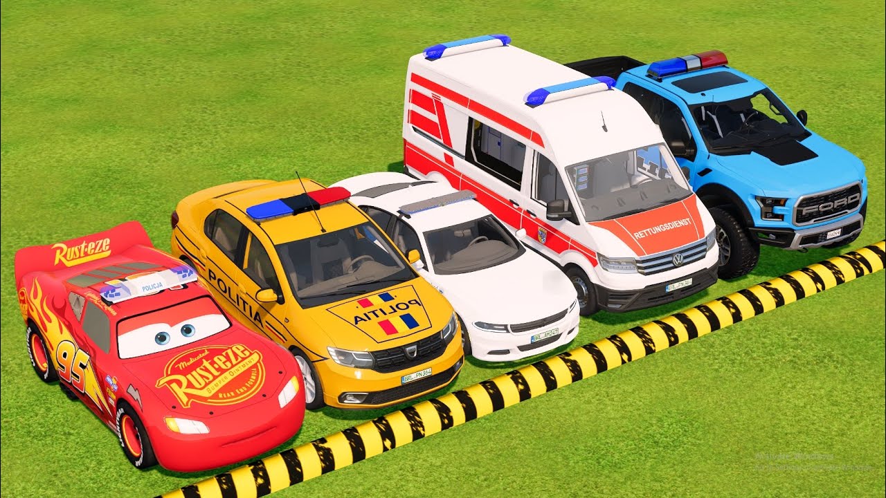 TRANSPORTING POLICE CARS & AMBULANCE EMERGENCY VEHICLES WITH BIG AWESOME TRUCKS ! - FS22 #32