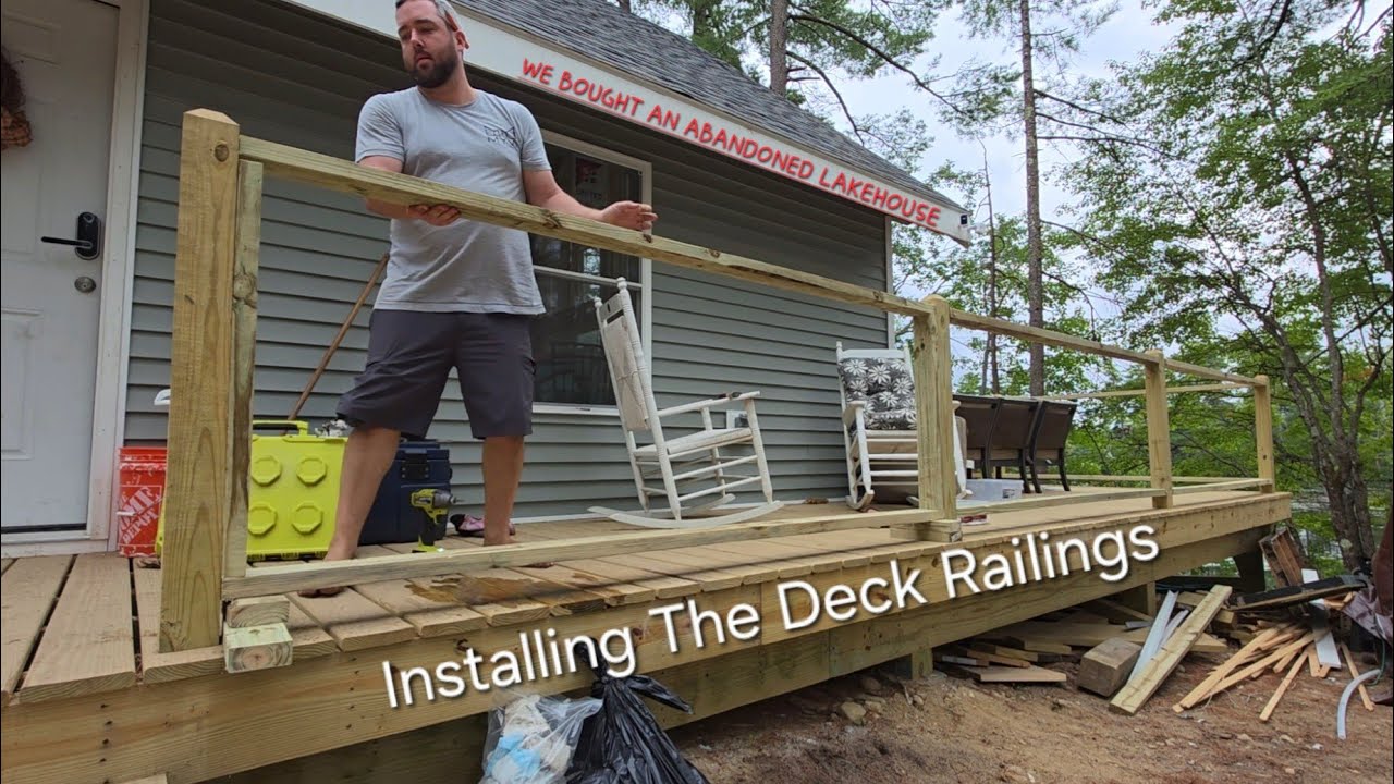 Putting the railings up on the deck at the #abandonedlakehouse — featuring BLIKA Cable Railing!