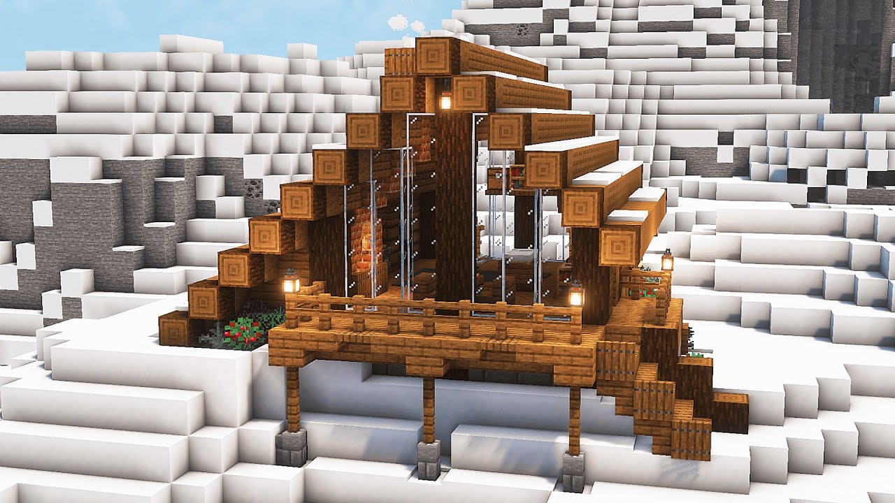 Minecraft: How To Build a Winter Log Cabin | Tutorial