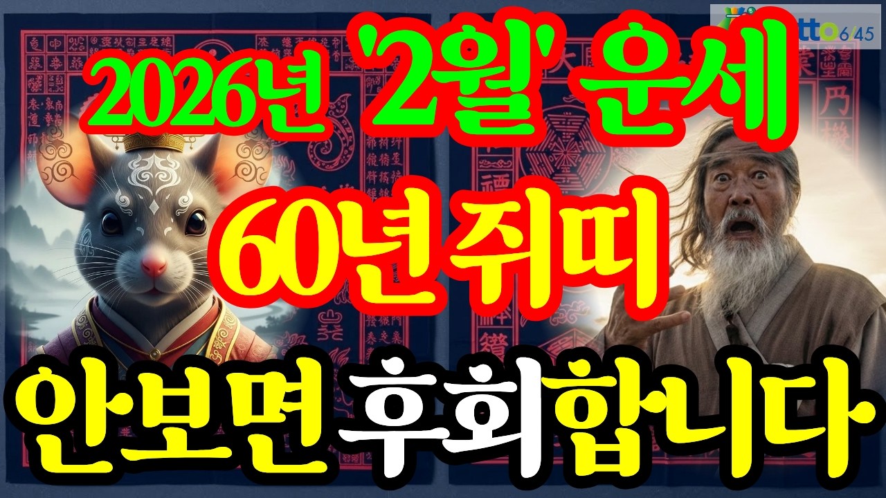 1960년 경자생 쥐띠, 2026년(丙午年) 2월 상세 운세(재물운, 문서운, 건강운, 사업운, 직업운, 대인관계운, 애정운, 가정운, 띠궁합, 성씨궁합) 및 2월 행운 번호 공개