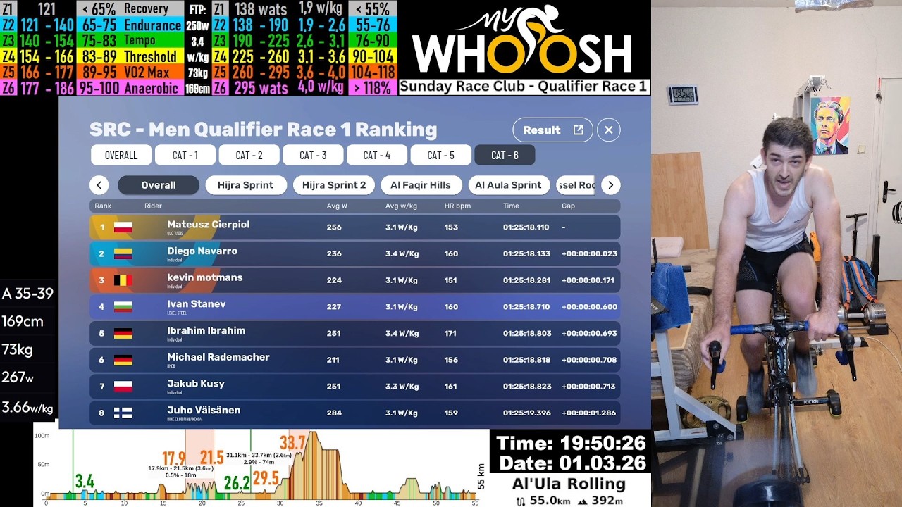 MyWhoosh Sunday Race Club (SRC) cat.6 Cycling Race Live Stream 1440p 2k 1.03.2026