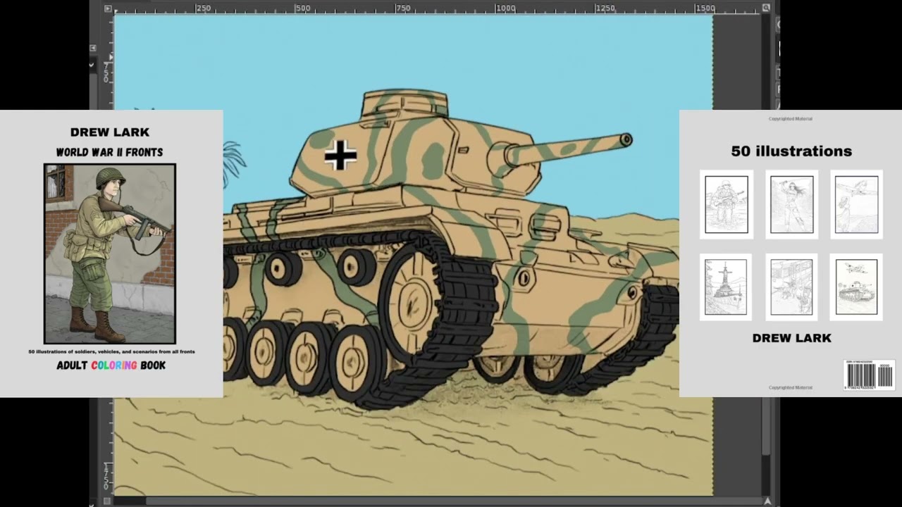 Speedpainting of a German WW2 tank and plane. Adult coloring book 