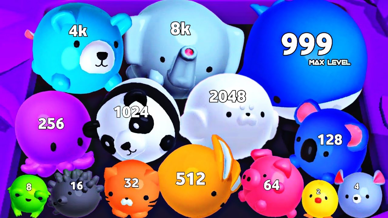 JELLY MERGE 3D - Animal Evolution Max Level!  Level Up Animals Jelly Balls 2048) Kids Asmr Gameplay