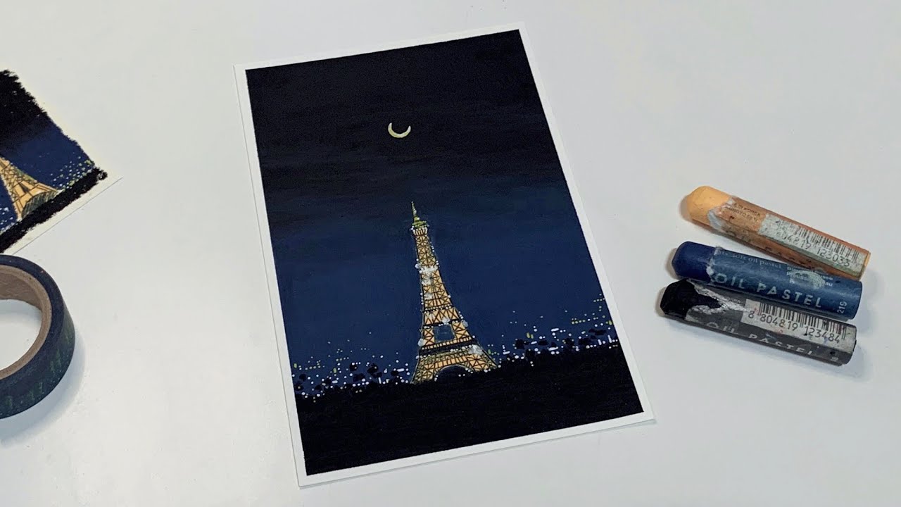 오일파스텔 초보, 3가지색으로 에펠탑 야경 그리기 / Drawing the Eiffel Tower of the Night with oil pastel for beginner
