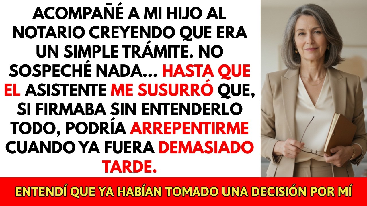 Acompañé a mi hijo al notario. El asistente susurró: “Si firma, lo perderá todo.”